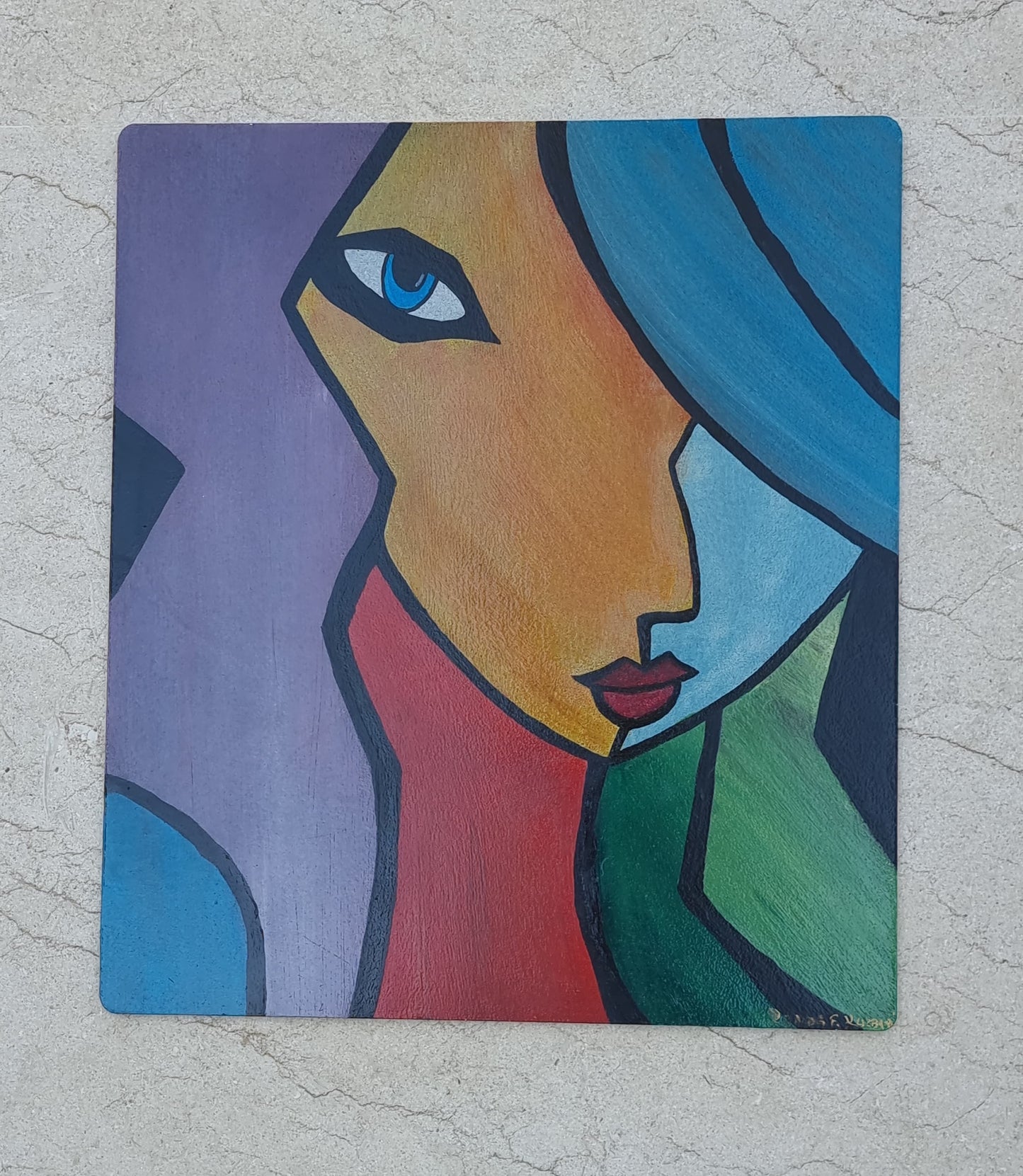 Blue-Eyed Muse – Hand-Painted Abstract Portrait