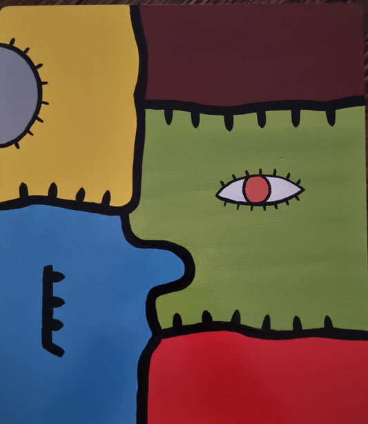 Puzzle of Emotions – Hand-Painted Abstract Face
