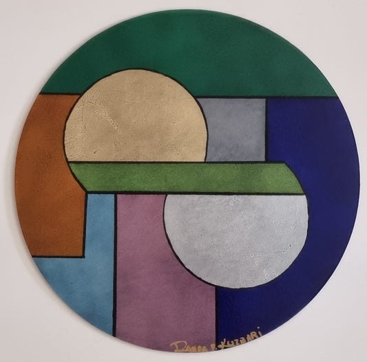 Geometric Sunset – Hand-Painted Round Placemat